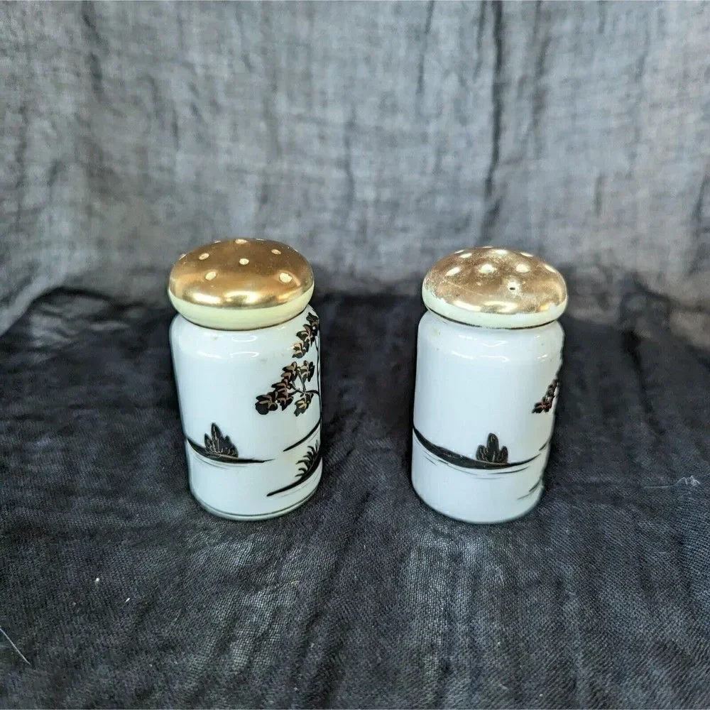 Hand painted Vintage Japanese Salt and Pepper Shaker Set Bonsai Japanese Maple